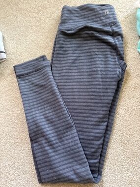 90 Degree By Reflex Kids Dark Gray Striped Leggings